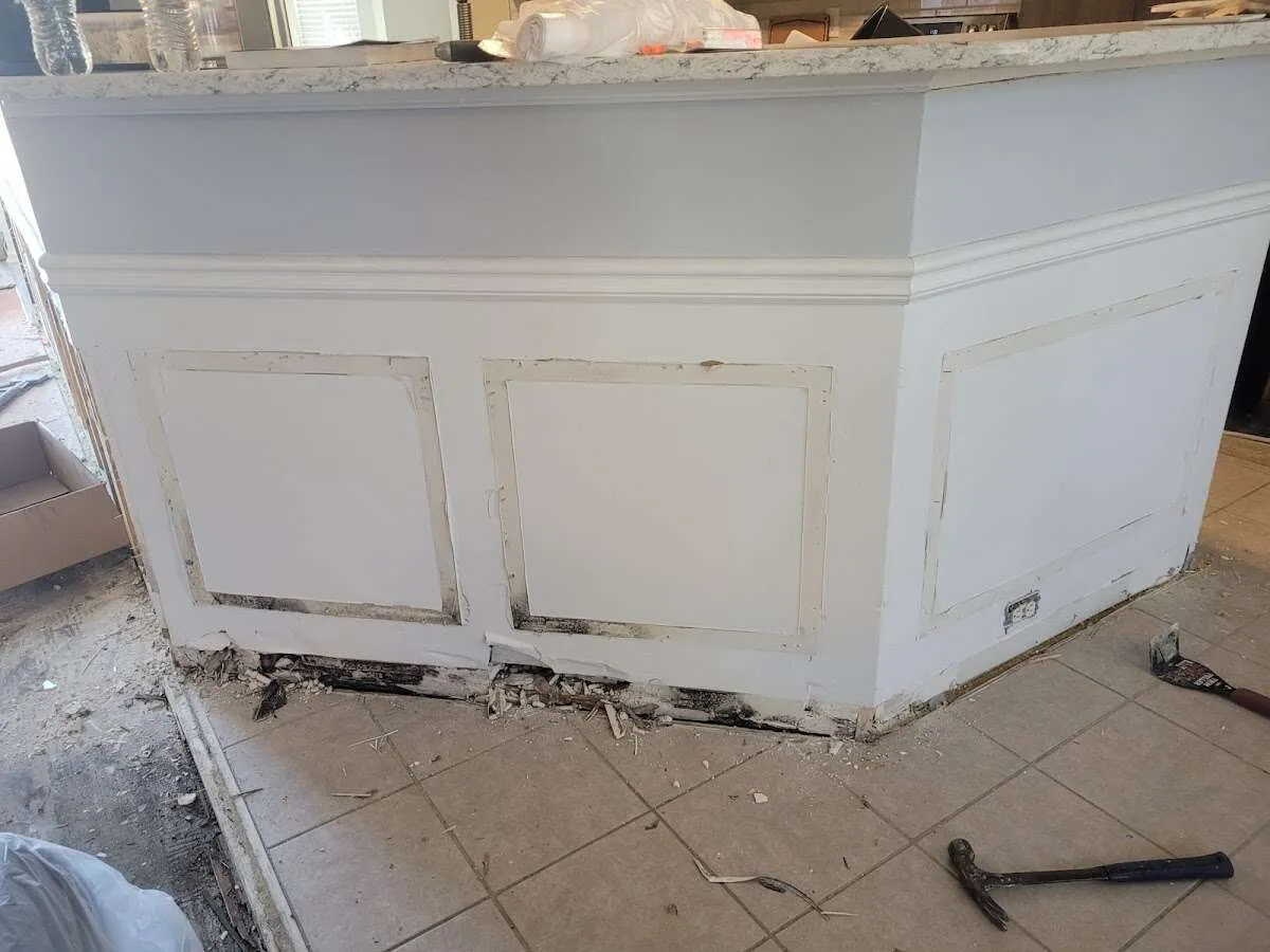 Water damage and mold on kitchen during Sewage Cleanup & Sanitation in Old Lyme